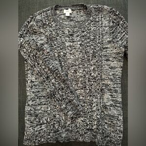 Black & White Marble Cable Knit Sweater with Knit Details (XL)